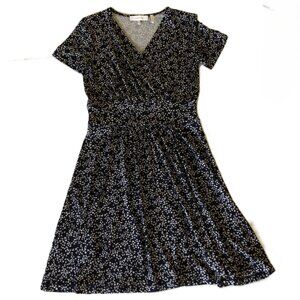 Lark & Ro Wrap Waistband Dress V-Neck Fit & Flare Midi Knee Length Floral Size 6